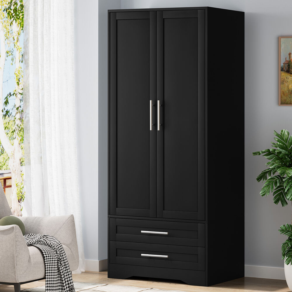 2 Drawers ALFORDSON Wardrobe Clothes Cabinet Hanging Rod Black