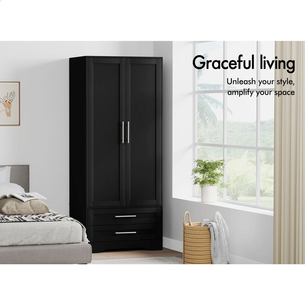 2 Drawers ALFORDSON Wardrobe Clothes Cabinet Hanging Rod Black