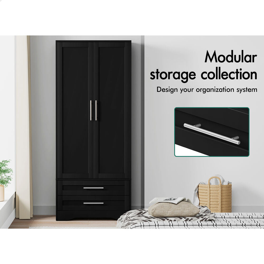 2 Drawers ALFORDSON Wardrobe Clothes Cabinet Hanging Rod Black