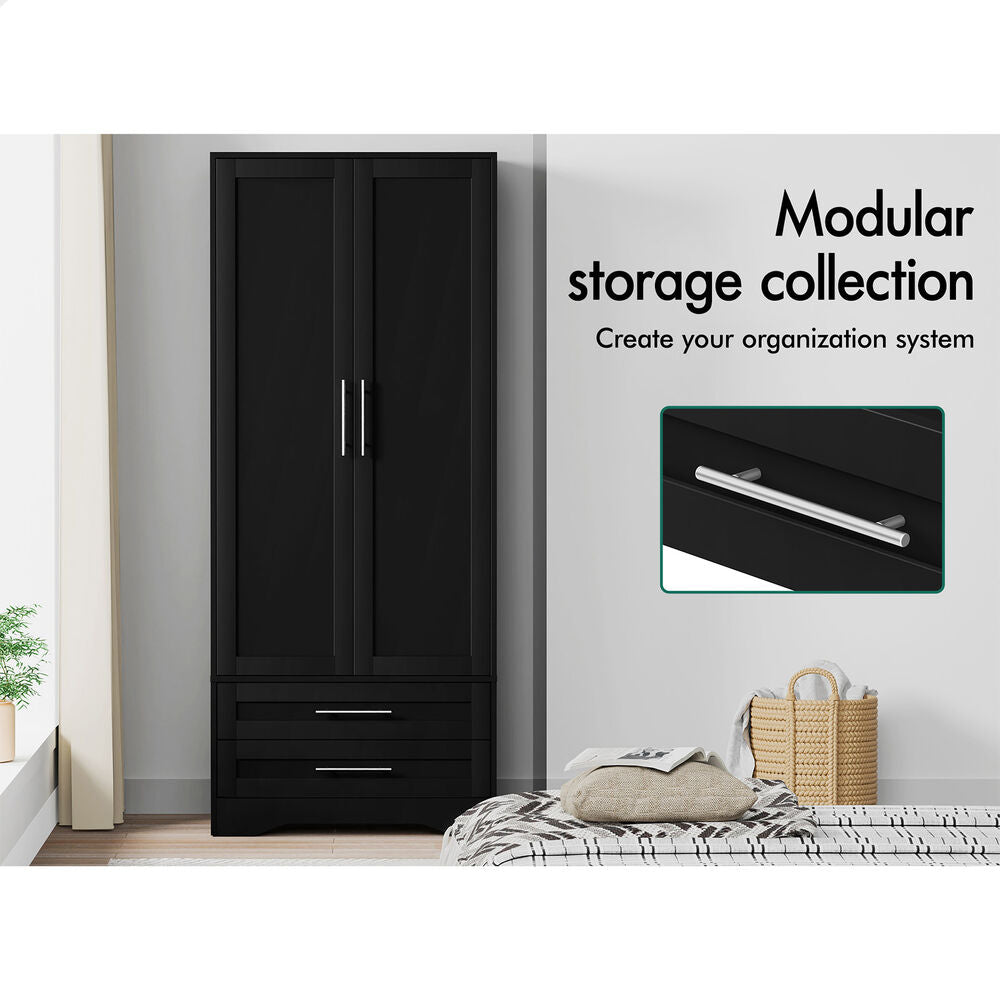 2 Drawers ALFORDSON Wardrobe Clothes Cabinet Hanging Rod Black
