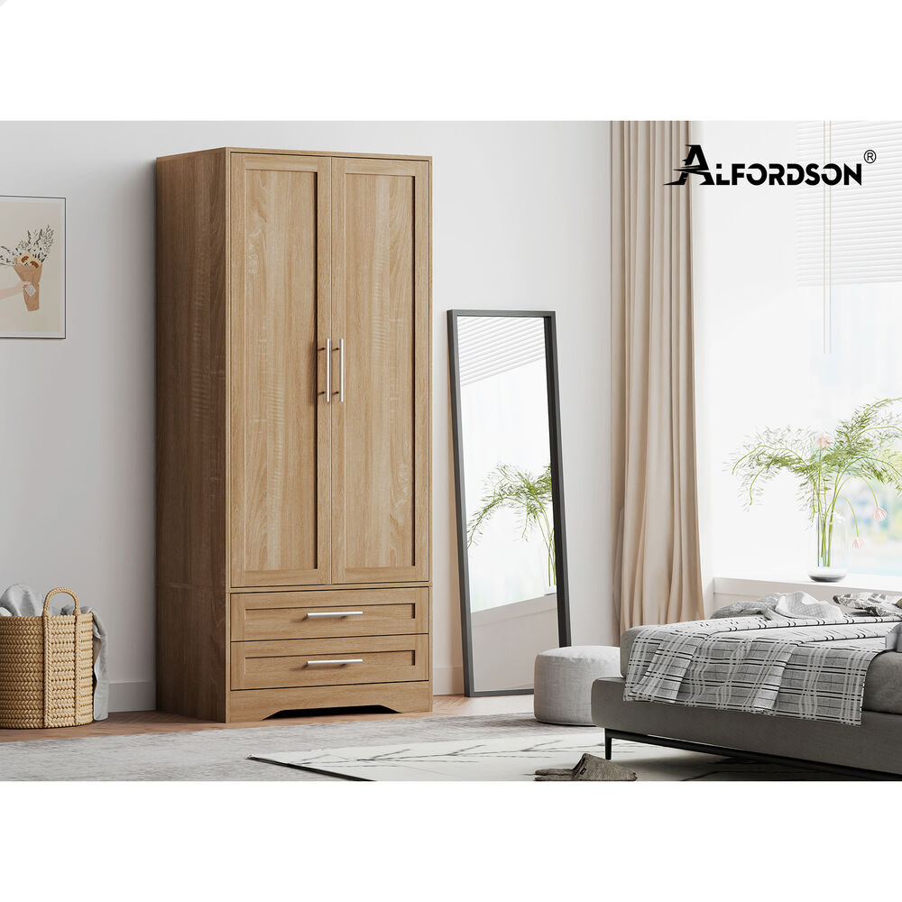 2 Drawers ALFORDSON Wardrobe Clothes Cabinet Hanging Rod Wood