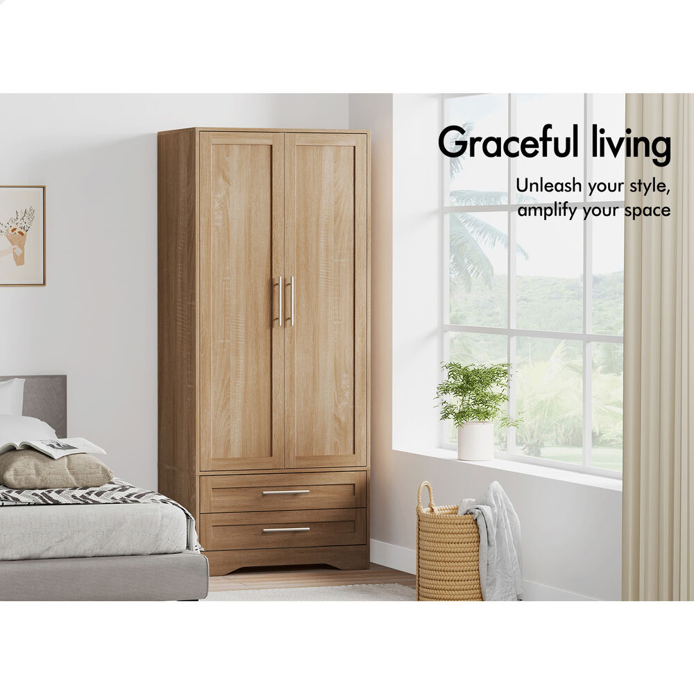 2 Drawers ALFORDSON Wardrobe Clothes Cabinet Hanging Rod Wood