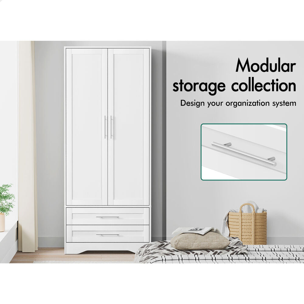 2 Drawers ALFORDSON Wardrobe Clothes Cabinet Hanging Rod White