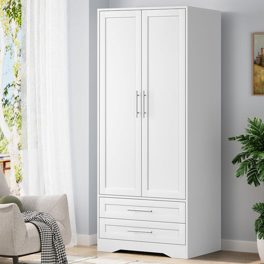 2 Drawers ALFORDSON Wardrobe Clothes Cabinet Hanging Rod White