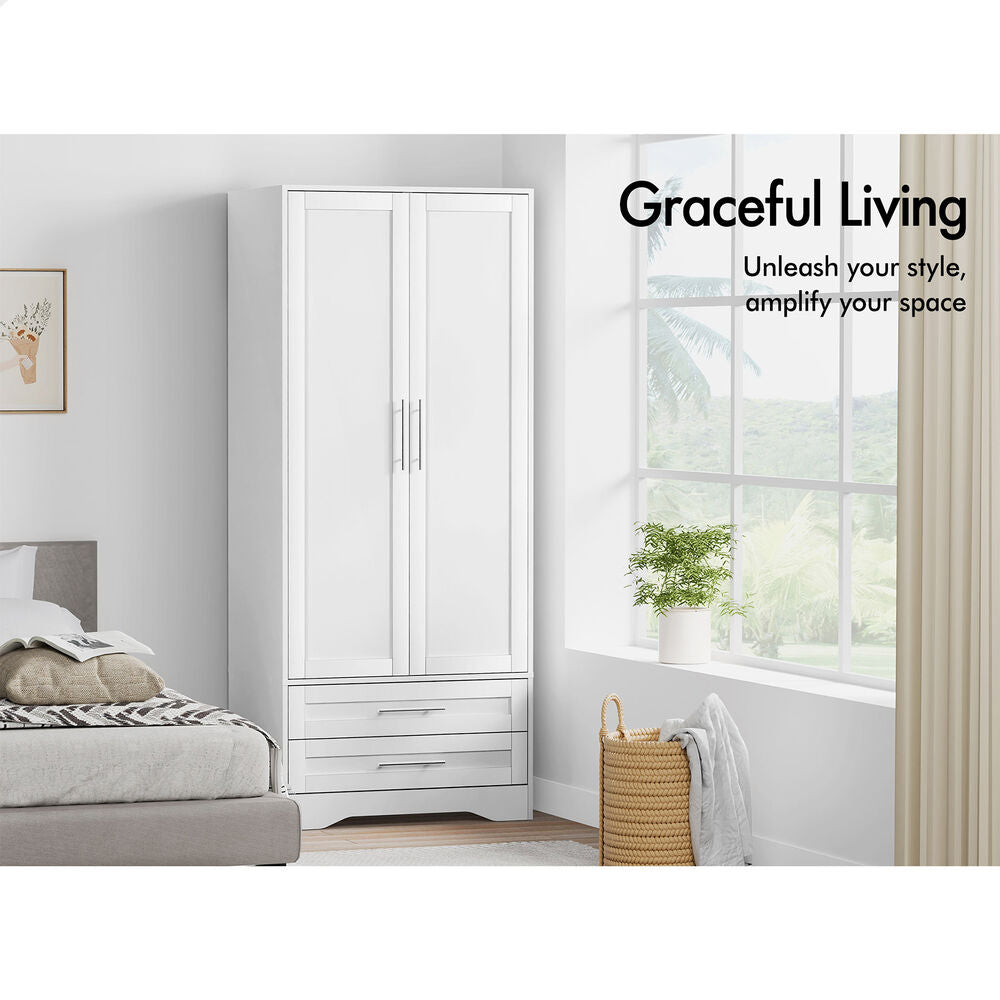 2 Drawers ALFORDSON Wardrobe Clothes Cabinet Hanging Rod White