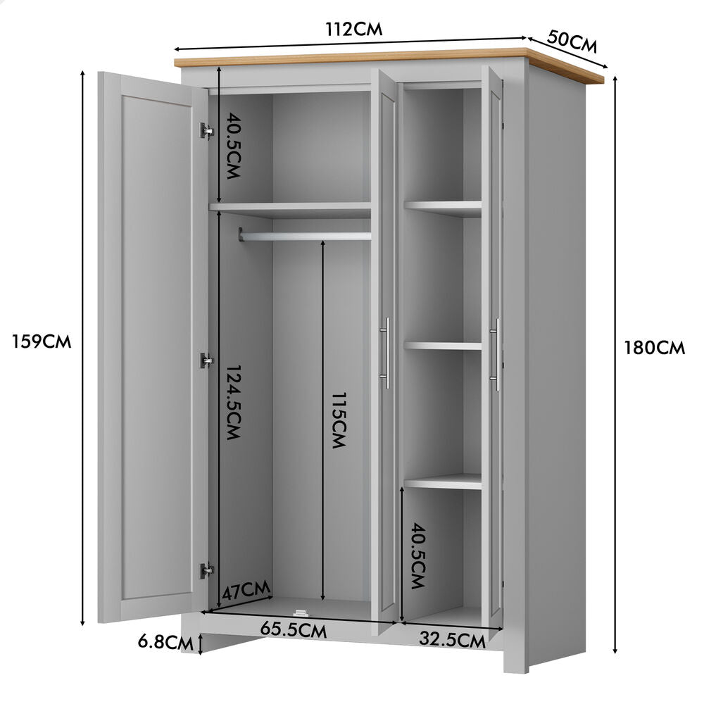 ALFORDSON Wardrobe Clothes Closet Storage Cabinet Organizer Shelf Hanging Grey