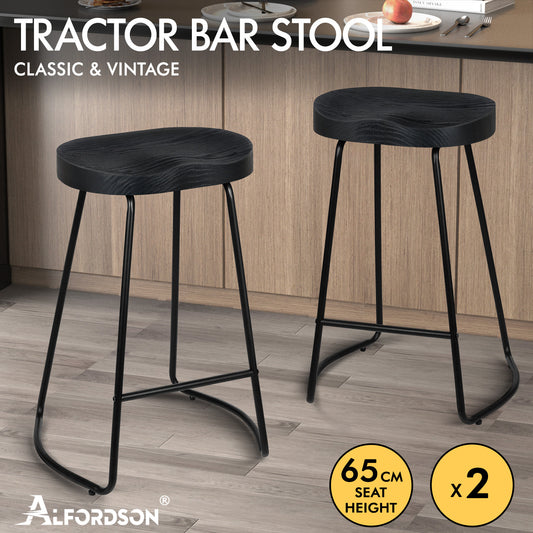 2x ALFORDSON Bar Stools 65cm Tractor Black