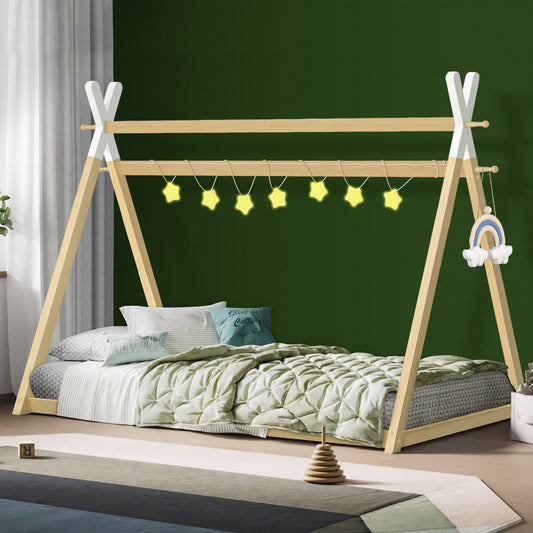 ALFORDSON Bed Frame Wooden Single Timber Teepee House Base Platform Oak Thomas