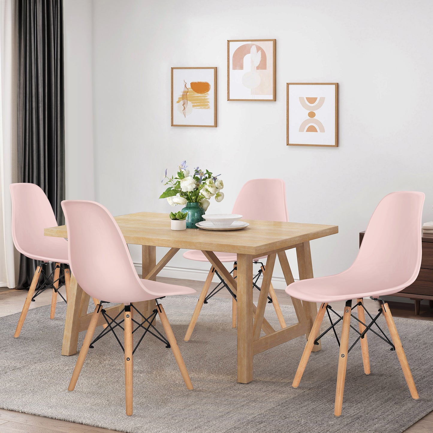 ALFORDSON 4x Dining Chairs Retro Steel Kitchen Lounge Cafe Solid Wood Pink