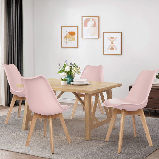 ALFORDSON 4x Dining Chairs Padding Retro PU Leather Kitchen Lounge Wooden Pink