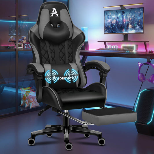 ALFORDSON Gaming Chair Office Racer Large Lumbar Cushion Footrest Seat Leather