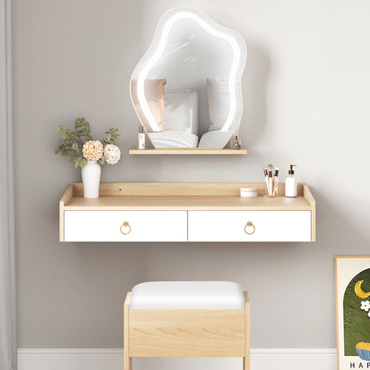 ALFORDSON Dressing Table Stool Set Floating Makeup Mirror LED Vanity Desk Oak