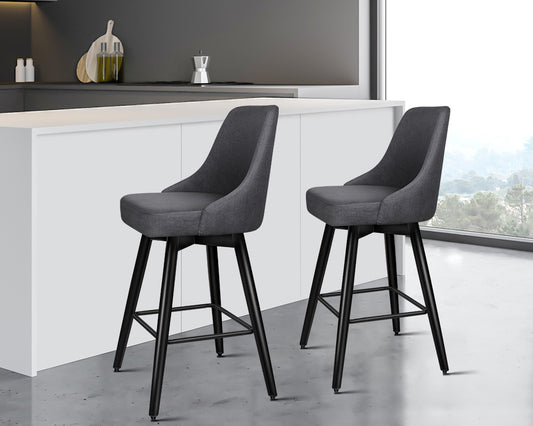 ALFORDSON 2x Swivel Bar Stools Kitchen Dining Chair Cafe Wooden DARK GREY