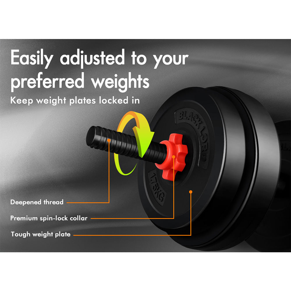 BLACK LORD 40KG 3in1 Adjustable Dumbbell Barbell Set Weight Home Gym Fitness