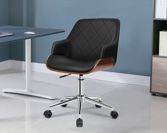 ALFORDSON Wooden Office Chair Computer Chairs Home Seat PU Leather Black