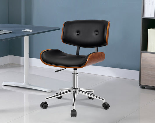 ALFORDSON Wooden Office Chair Computer Chairs Home Seat PU Leather Black