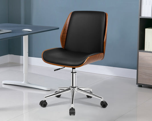 ALFORDSON Wooden Office Chair Computer Chairs Home Seat PU Leather Black