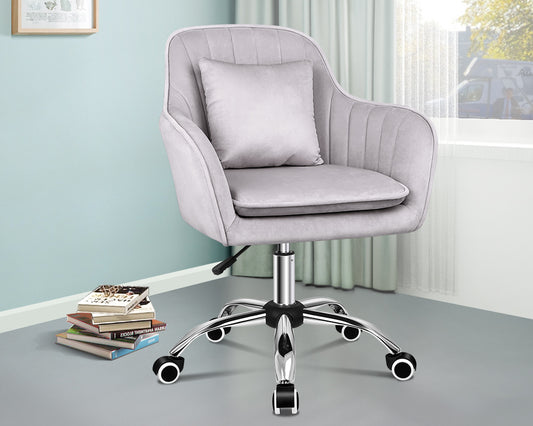 ALFORDSON Velvet Office Chair Computer Desk Chairs Swivel Armchair Work Seat Light Grey Adult Kids