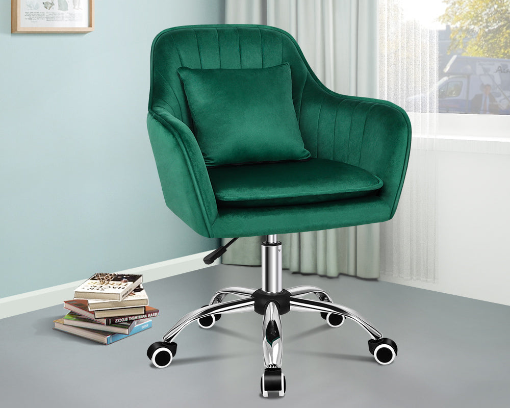 ALFORDSON Velvet Office Chair Computer Desk Chairs Swivel Armchair Work Seat Green Adult Kids