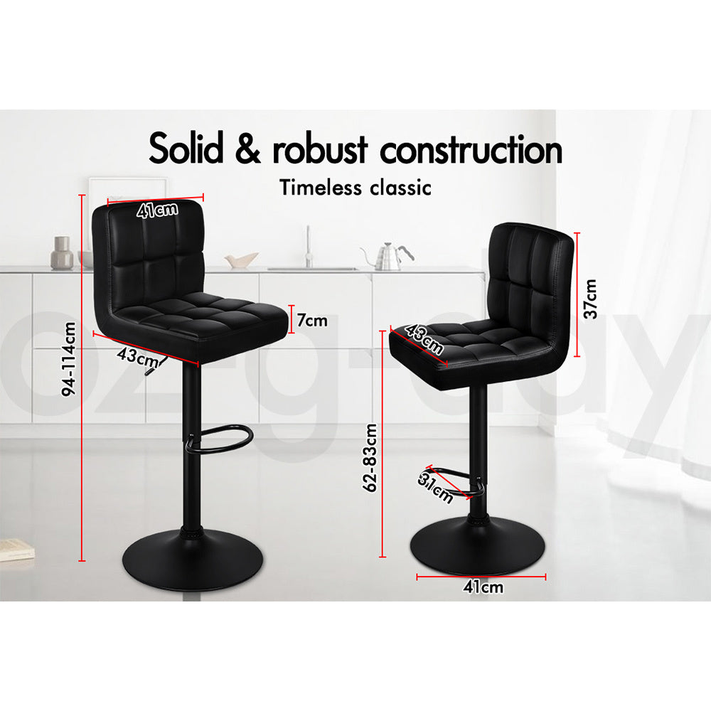 ALFORDSON 2x Bar Stools Ralph Kitchen Swivel Chair Leather Gas Lift BLACK