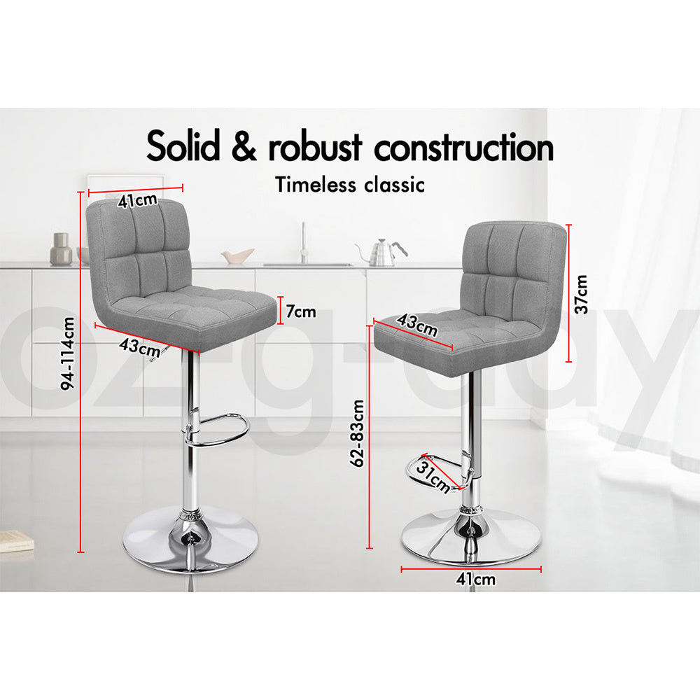 ALFORDSON 2x Bar Stools Ralph Kitchen Swivel Chair Fabric Gas Lift GREY