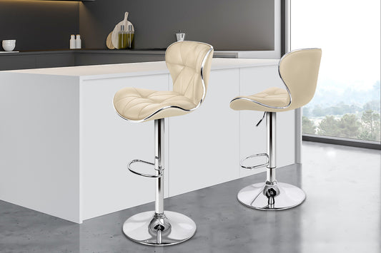 ALFORDSON 2x Bar Stools Luna Kitchen Swivel chair Leather Gas lift BEIGE