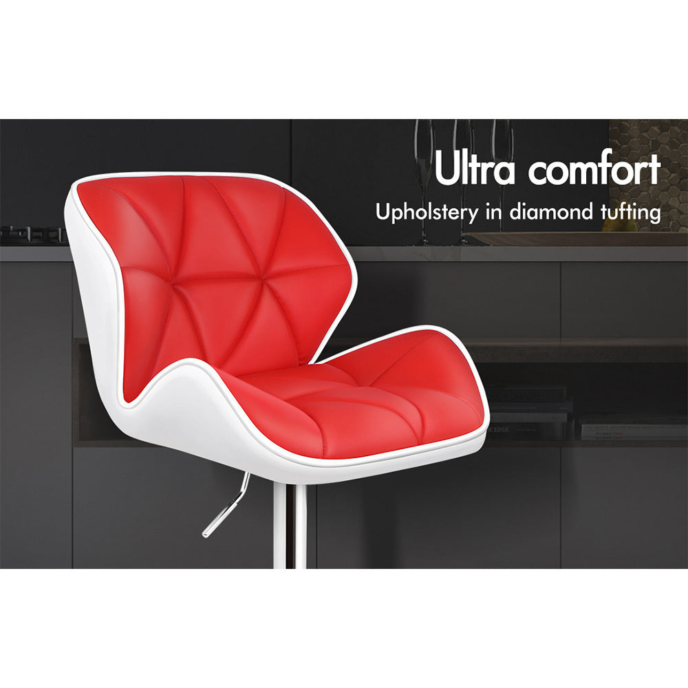 ALFORDSON 2x Bar Stools Willa Kitchen Gas Lift Swivel Chair Leather RED