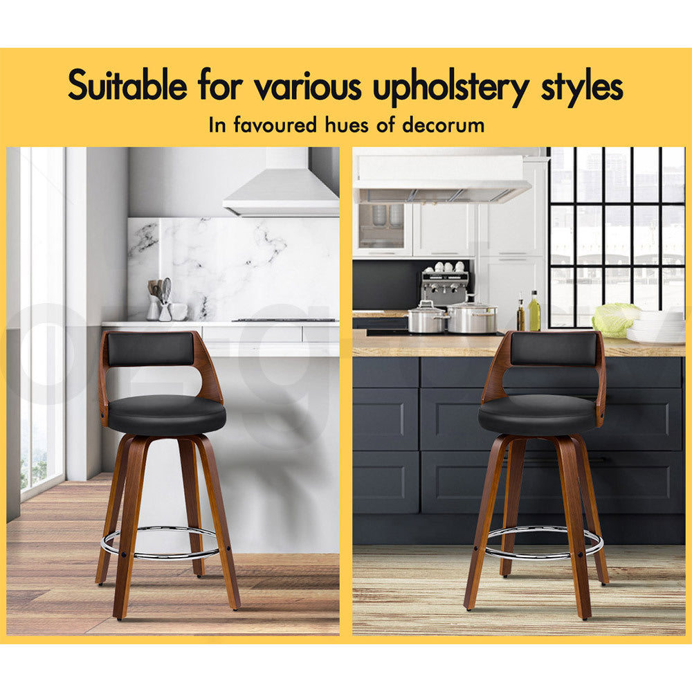 ALFORDSON 2x Swivel Bar Stools Eden Kitchen Wooden Dining Chair BLACK