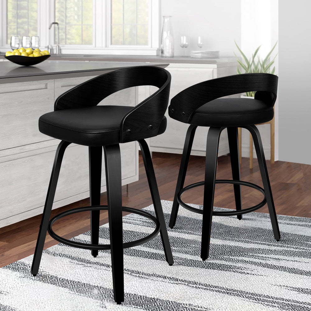 ALFORDSON 2x Swivel Bar Stools Caden Kitchen Wooden Dining Chair ALL BLACK