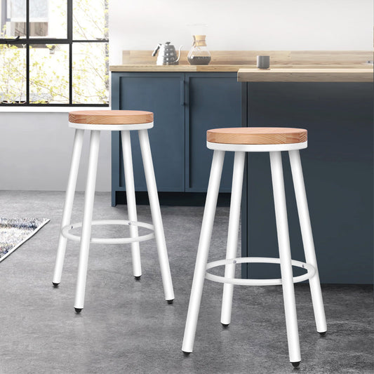 ALFORDSON 2x Bar Stools Retro Kitchen Vintage Chair Industrial Rocio White