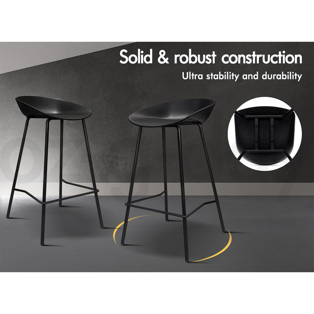 ALFORDSON 2x Bar Stools Finn Kitchen Dining Chair Metal Footrest BLACK