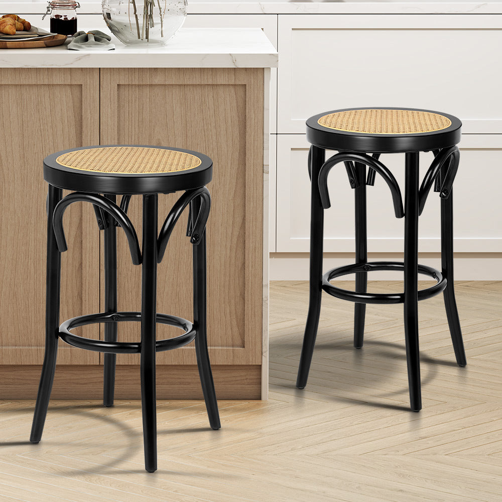 ALFORDSON 2x Bar Stools Kitchen Vintage Chair Rattan Mesh Seat Renata Black