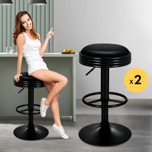 ALFORDSON 2x Bar Stools Sade Kitchen Swivel Chair Leather Gas Lift BLACK