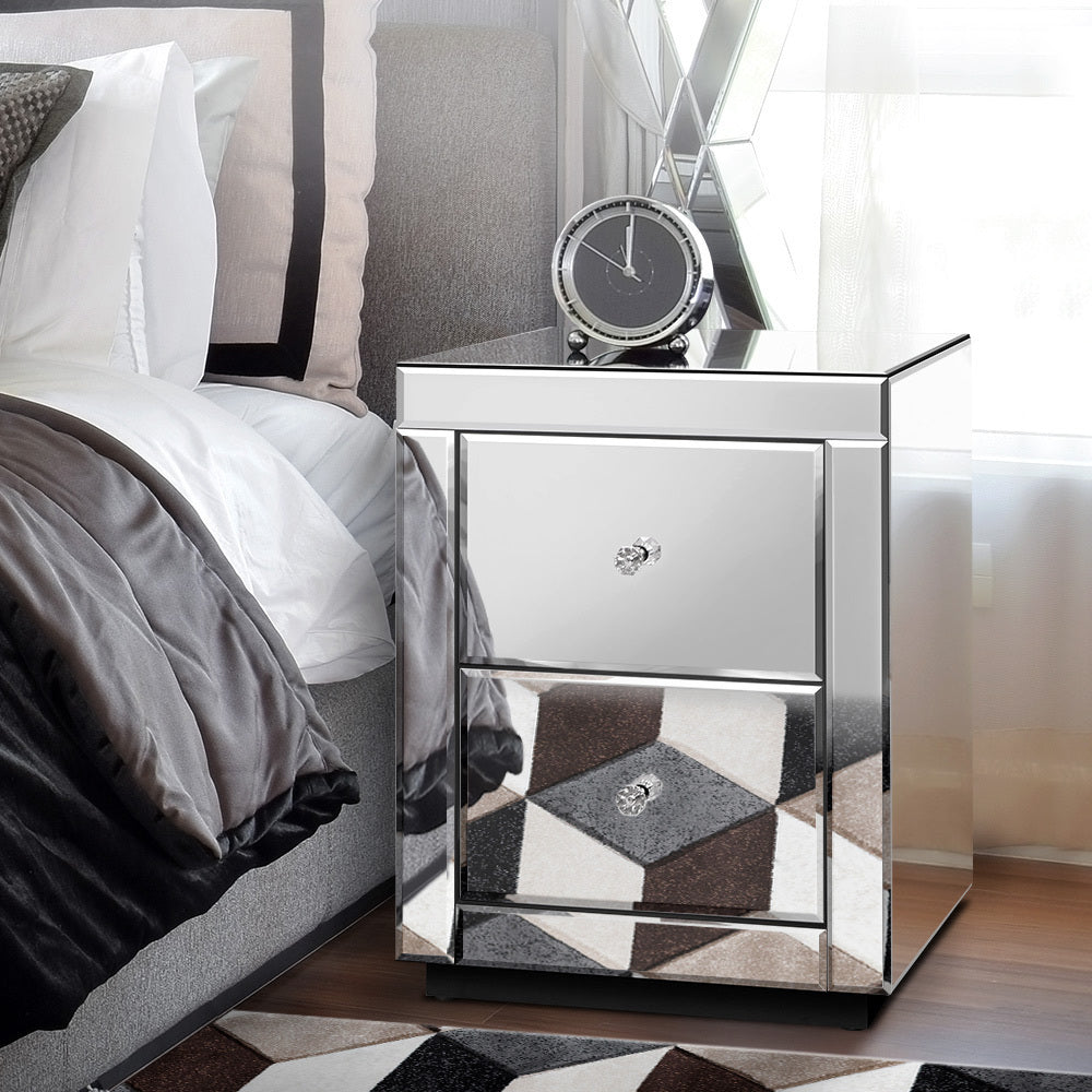 ALFORDSON Bedside Table Mirrored Cabinet Nightstand Side End Table Drawers