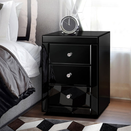 ALFORDSON Bedside Table Mirrored Cabinet Nightstand Side End Table Drawers