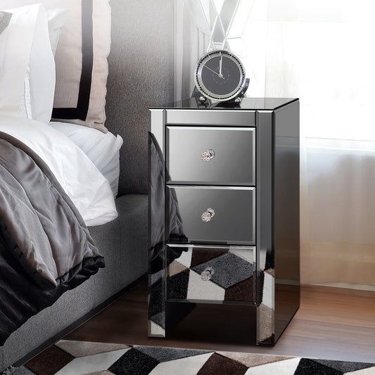 ALFORDSON Bedside Table Mirrored Cabinet Nightstand Side End Table Drawers