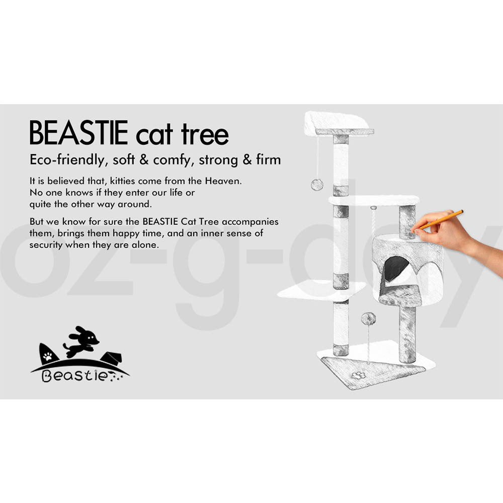 BEASTIE Cat Tree Scratching Post Scratcher Tower Condo House Furniture Wood 112