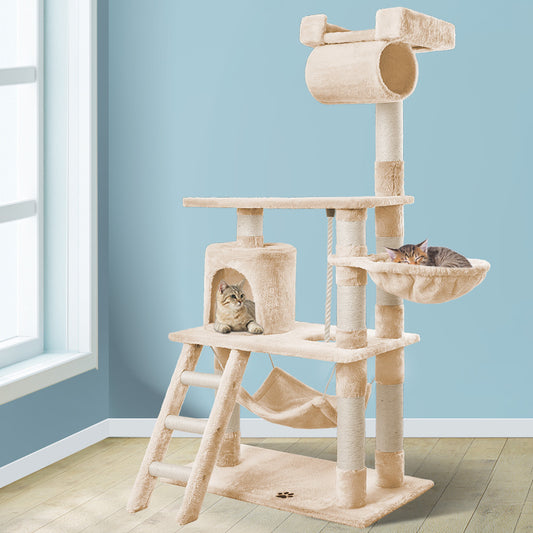 BEASTIE Cat Tree Scratching Post Scratcher Tower Condo House Furniture Wood 140