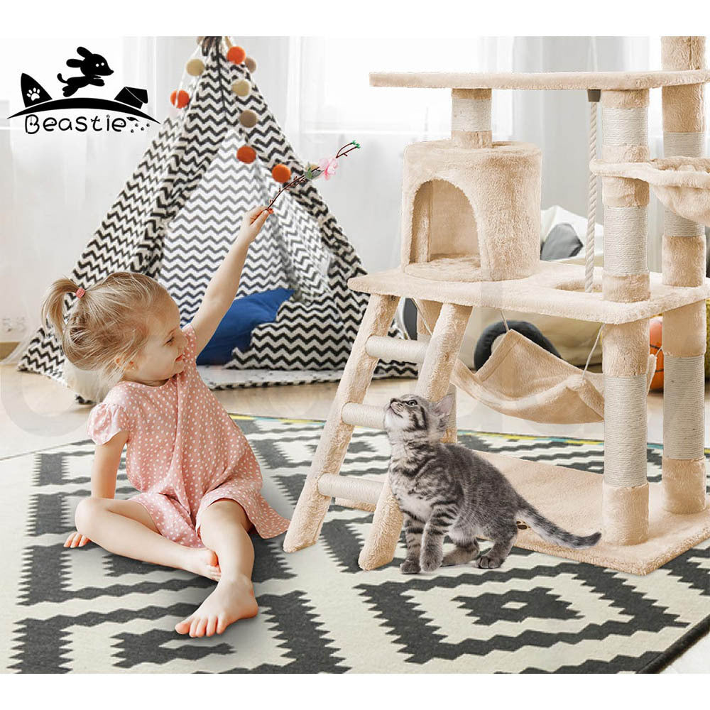 BEASTIE Cat Tree Scratching Post Scratcher Tower Condo House Furniture Wood 140