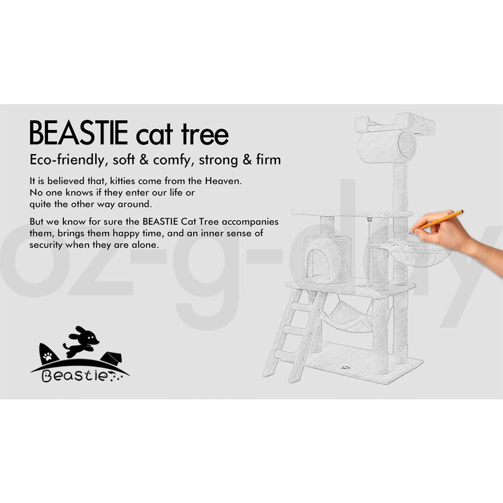 BEASTIE Cat Tree Scratching Post Scratcher Tower Condo House Furniture Wood 140