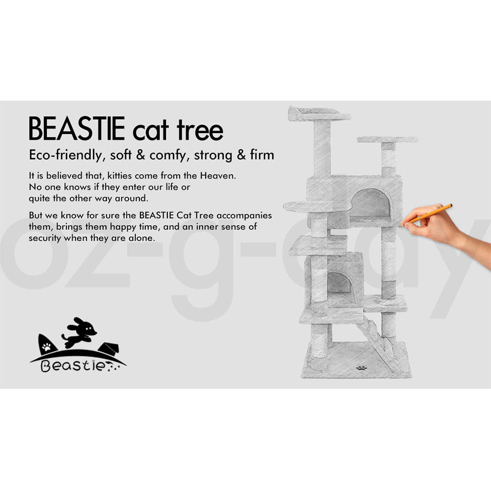 BEASTIE Cat Tree Scratching Post Scratcher Tower Condo House Furniture Wood 132