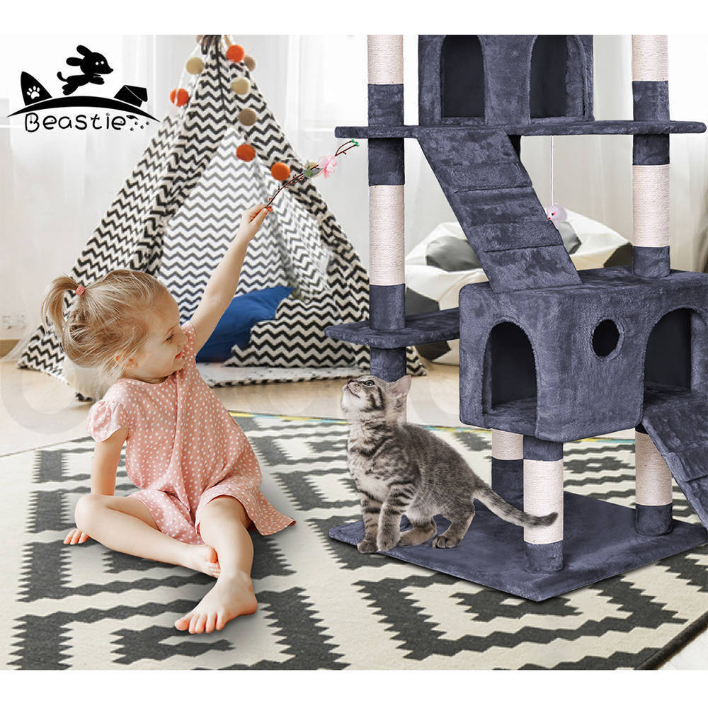 BEASTIE Cat Tree Scratching Post Scratcher Tower Condo House Furniture Wood 180