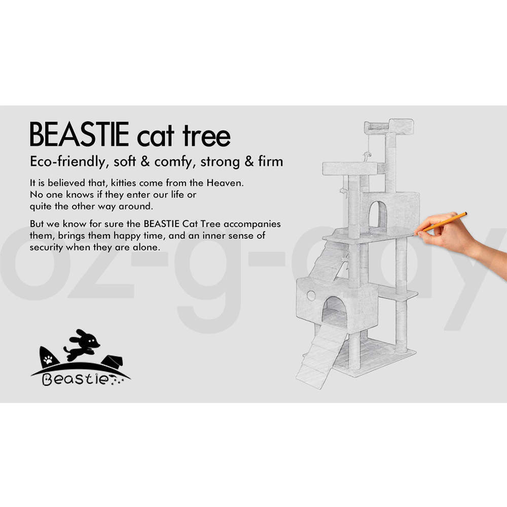 BEASTIE Cat Tree Scratching Post Scratcher Tower Condo House Furniture Wood 180