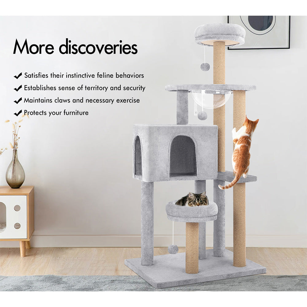 BEASTIE Cat Tree Tower Scratching Post Wood Scratcher Condo House Bed 141cm