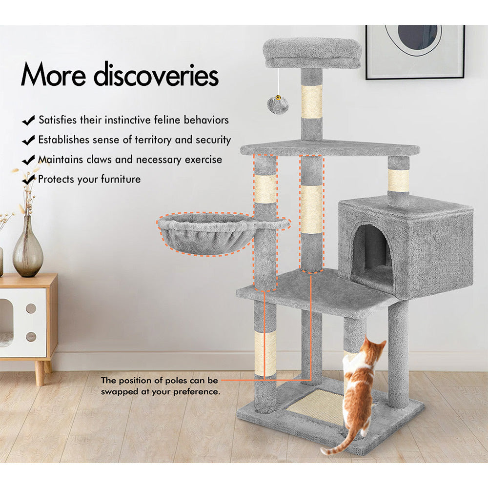 BEASTIE Cat Tree Scratcher Wood Scratching Post Tower Condo House Furniture Grey 130