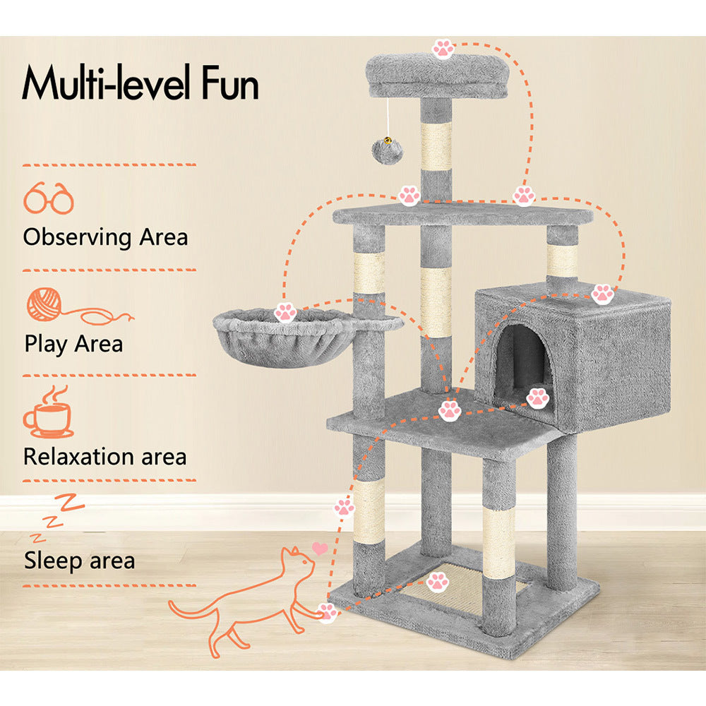 BEASTIE Cat Tree Scratcher Wood Scratching Post Tower Condo House Furniture Grey 130