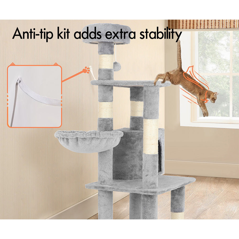 BEASTIE Cat Tree Scratcher Wood Scratching Post Tower Condo House Furniture Grey 130