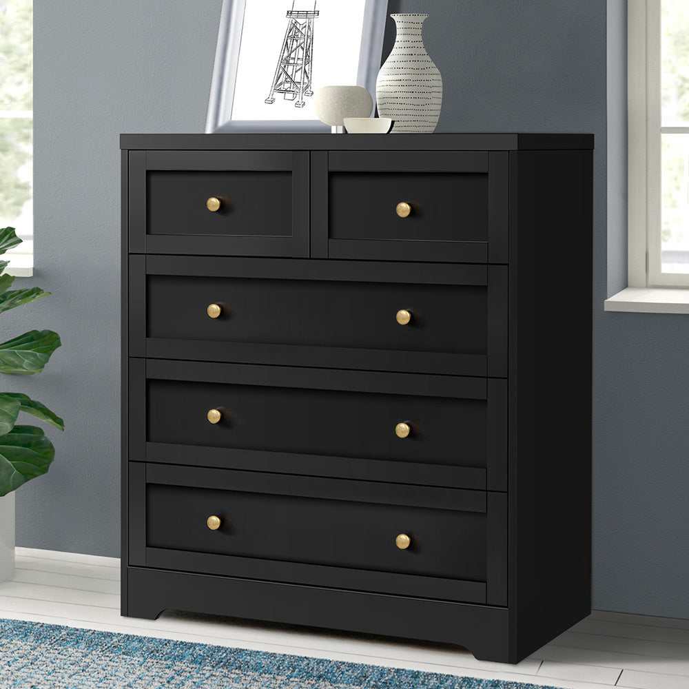 ALFORDSON 5 Chest of Drawers Hamptons Storage Cabinet Dresser Tallboy Black