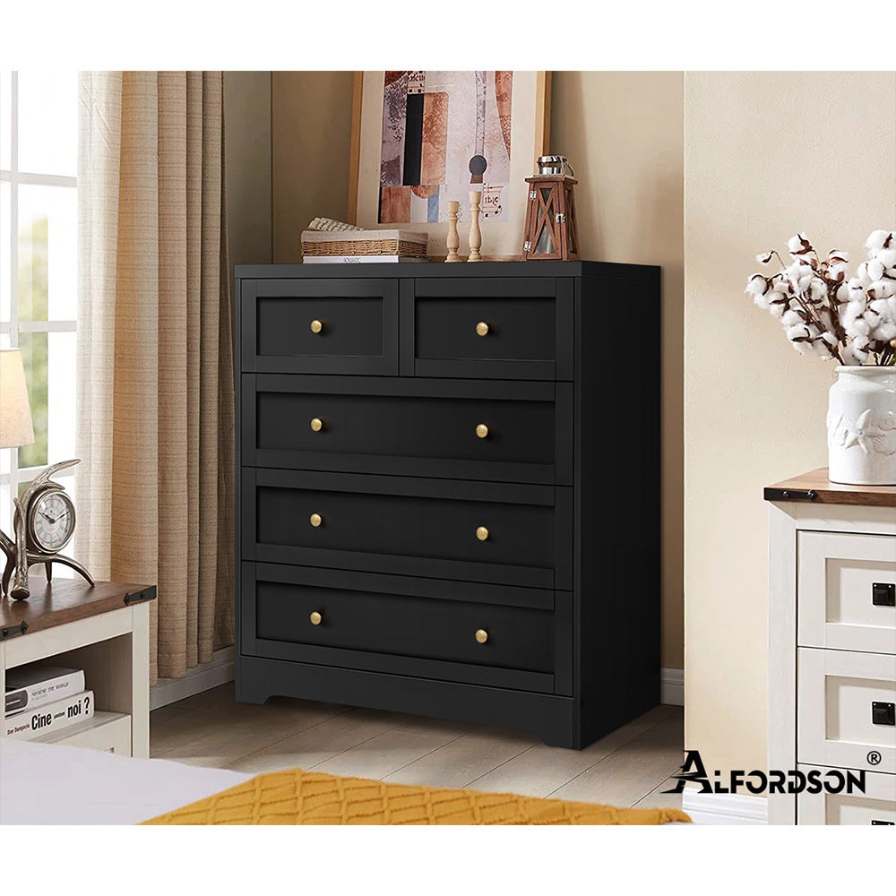 ALFORDSON 5 Chest of Drawers Hamptons Storage Cabinet Dresser Tallboy Black