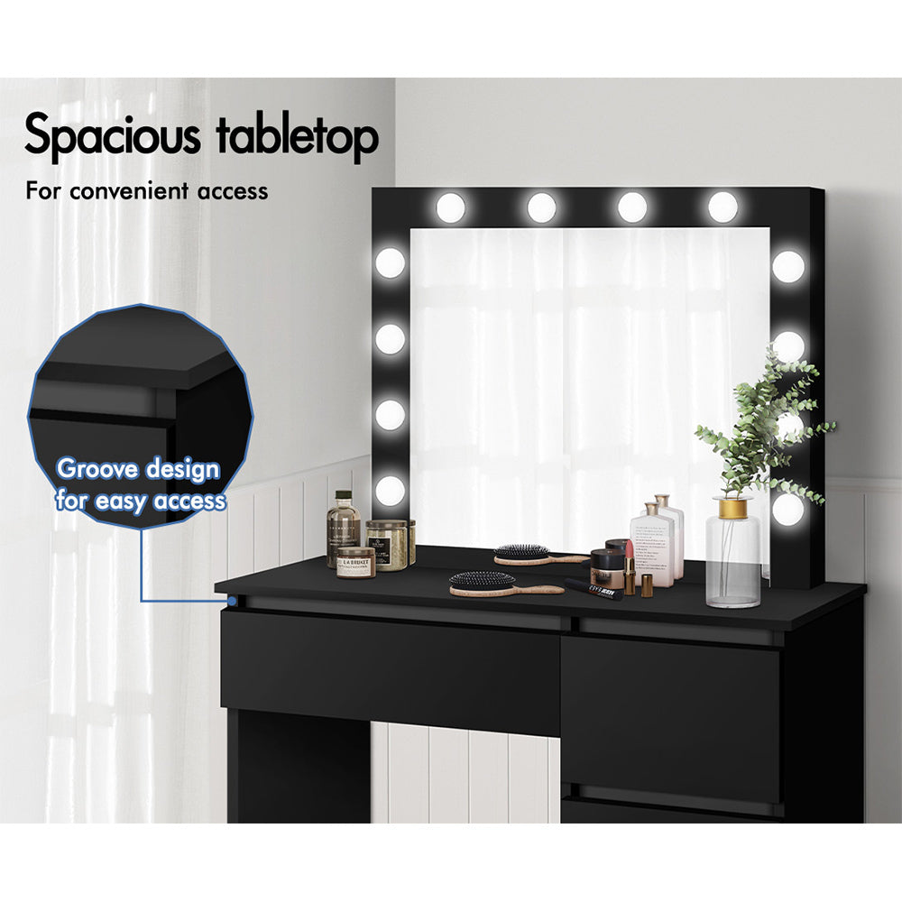 ALFORDSON Dressing Table Stool Set Makeup Mirror Desk LED 12 Bulbs Black